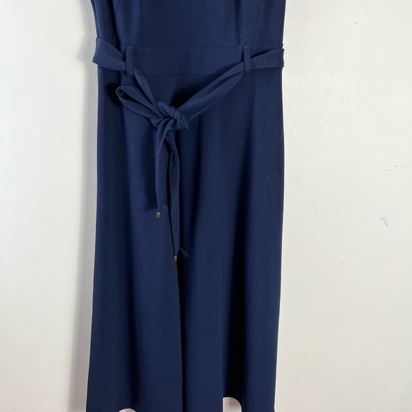 Calvin Klein Dark Navy Size 10 Fit & Flare Midi Dress Sleeveless Belted - Picture 6 of 11
